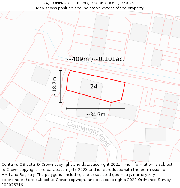 24, CONNAUGHT ROAD, BROMSGROVE, B60 2SH: Plot and title map