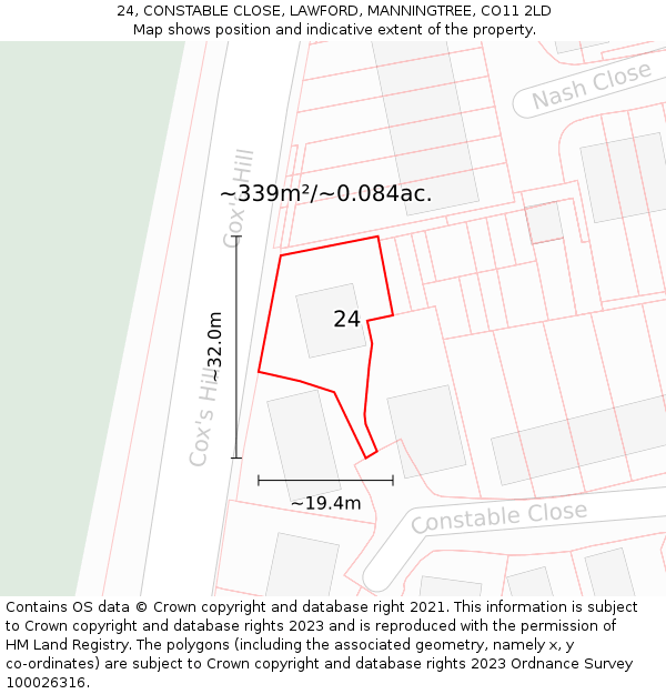 24, CONSTABLE CLOSE, LAWFORD, MANNINGTREE, CO11 2LD: Plot and title map
