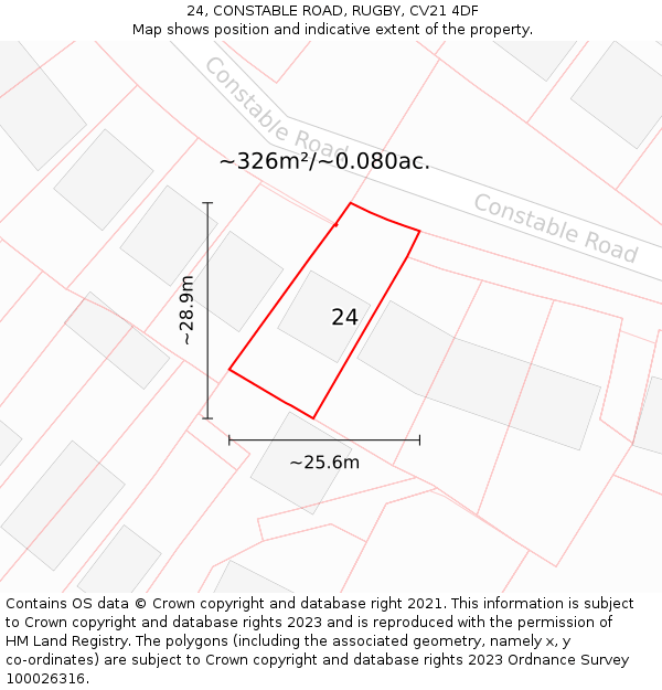 24, CONSTABLE ROAD, RUGBY, CV21 4DF: Plot and title map