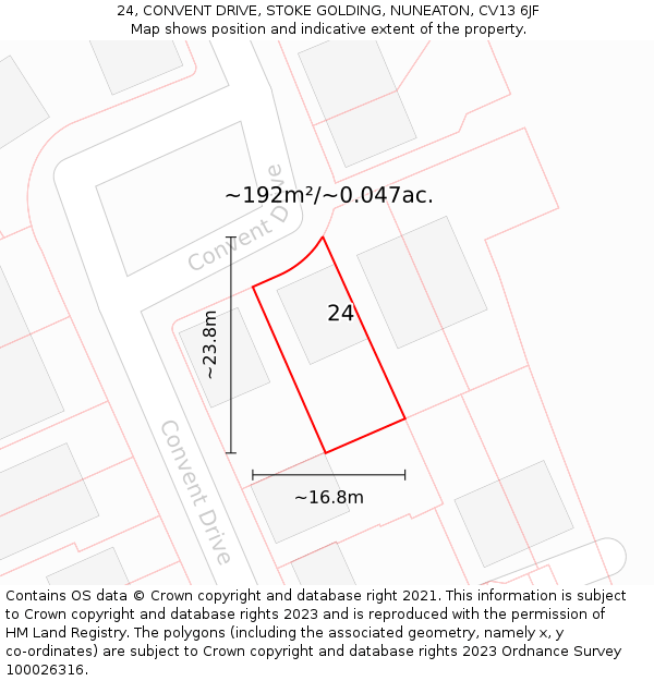 24, CONVENT DRIVE, STOKE GOLDING, NUNEATON, CV13 6JF: Plot and title map