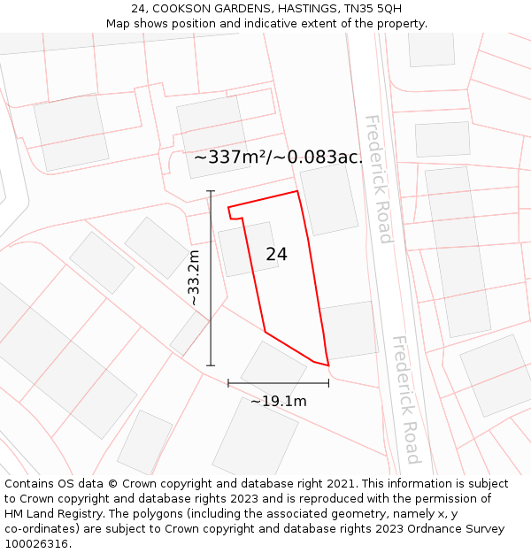 24, COOKSON GARDENS, HASTINGS, TN35 5QH: Plot and title map