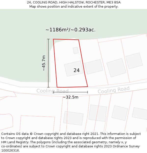 24, COOLING ROAD, HIGH HALSTOW, ROCHESTER, ME3 8SA: Plot and title map