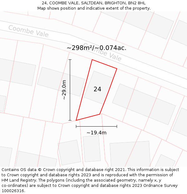 24, COOMBE VALE, SALTDEAN, BRIGHTON, BN2 8HL: Plot and title map