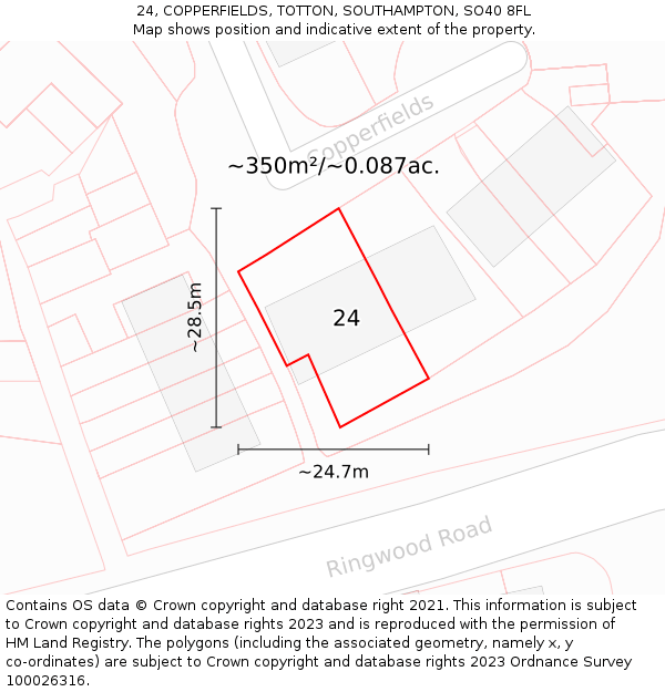 24, COPPERFIELDS, TOTTON, SOUTHAMPTON, SO40 8FL: Plot and title map