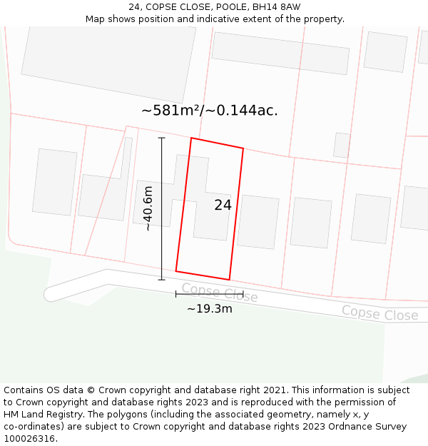 24, COPSE CLOSE, POOLE, BH14 8AW: Plot and title map