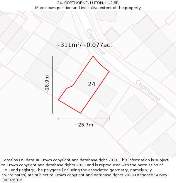 24, COPTHORNE, LUTON, LU2 8RJ: Plot and title map