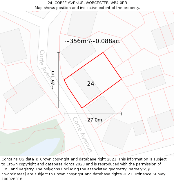 24, CORFE AVENUE, WORCESTER, WR4 0EB: Plot and title map