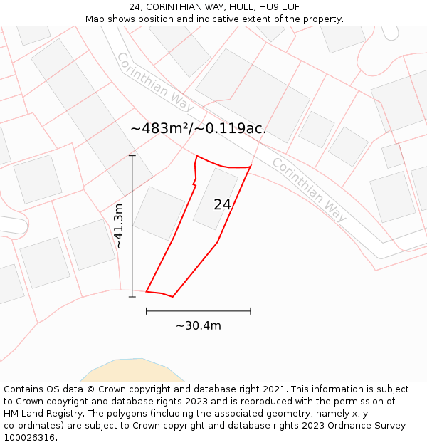 24, CORINTHIAN WAY, HULL, HU9 1UF: Plot and title map