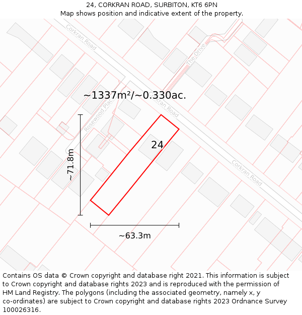 24, CORKRAN ROAD, SURBITON, KT6 6PN: Plot and title map