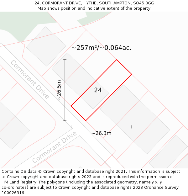 24, CORMORANT DRIVE, HYTHE, SOUTHAMPTON, SO45 3GG: Plot and title map