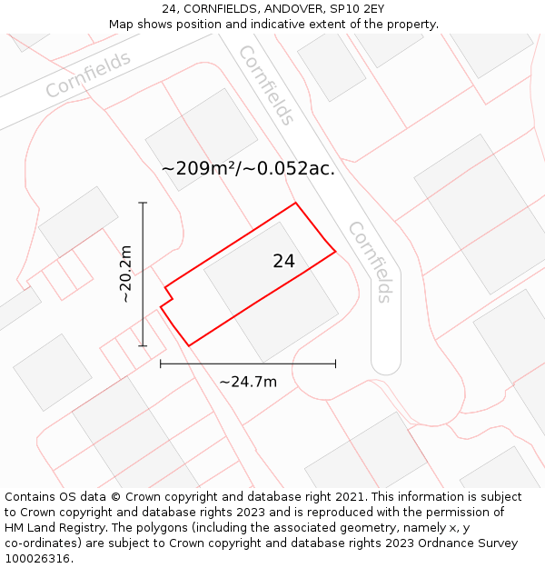 24, CORNFIELDS, ANDOVER, SP10 2EY: Plot and title map