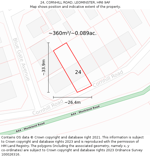 24, CORNHILL ROAD, LEOMINSTER, HR6 9AF: Plot and title map