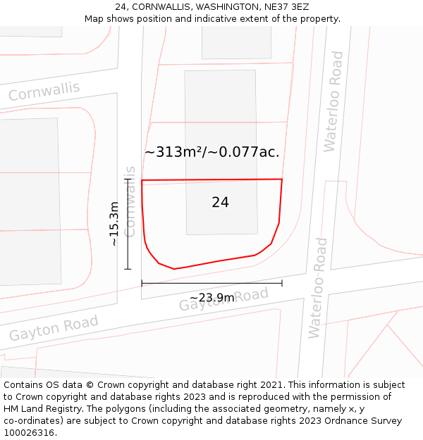 24, CORNWALLIS, WASHINGTON, NE37 3EZ: Plot and title map