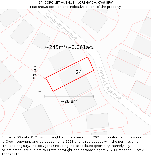 24, CORONET AVENUE, NORTHWICH, CW9 8FW: Plot and title map