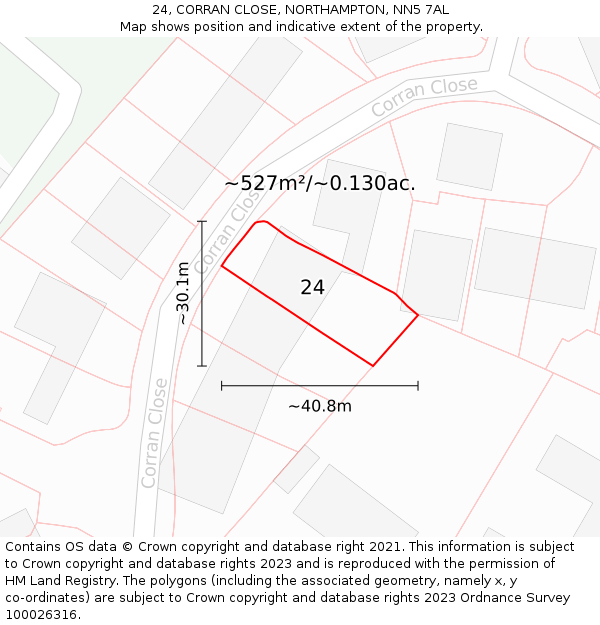 24, CORRAN CLOSE, NORTHAMPTON, NN5 7AL: Plot and title map