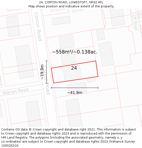 24, CORTON ROAD, LOWESTOFT, NR32 4PL: Plot and title map