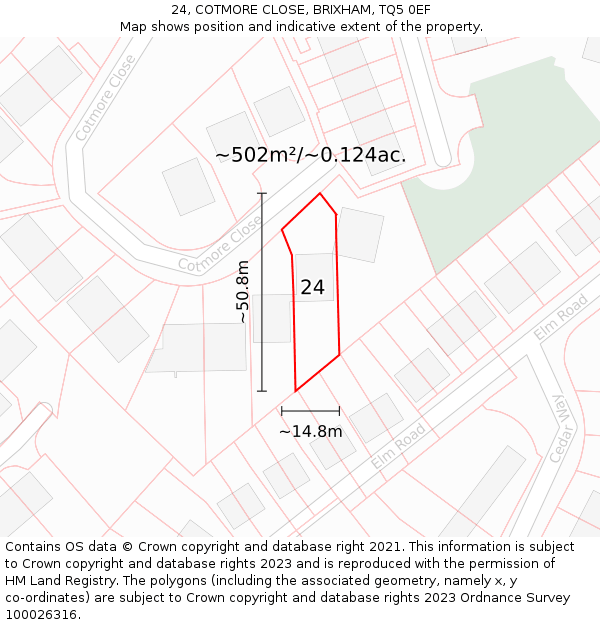 24, COTMORE CLOSE, BRIXHAM, TQ5 0EF: Plot and title map