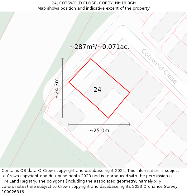 24, COTSWOLD CLOSE, CORBY, NN18 8GN: Plot and title map