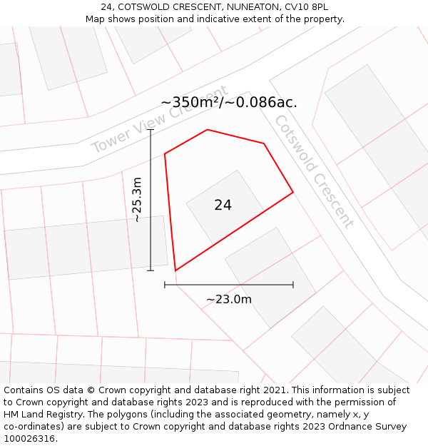 24, COTSWOLD CRESCENT, NUNEATON, CV10 8PL: Plot and title map