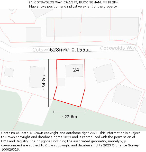 24, COTSWOLDS WAY, CALVERT, BUCKINGHAM, MK18 2FH: Plot and title map