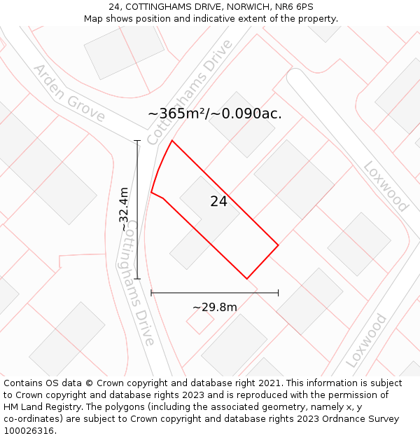 24, COTTINGHAMS DRIVE, NORWICH, NR6 6PS: Plot and title map