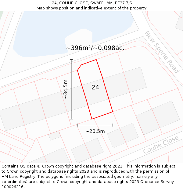 24, COUHE CLOSE, SWAFFHAM, PE37 7JS: Plot and title map