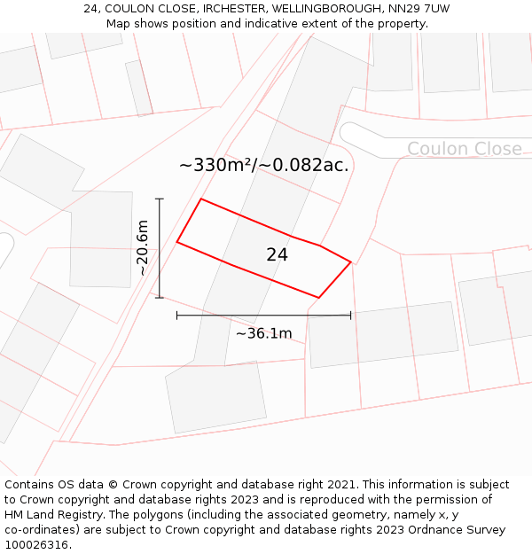 24, COULON CLOSE, IRCHESTER, WELLINGBOROUGH, NN29 7UW: Plot and title map
