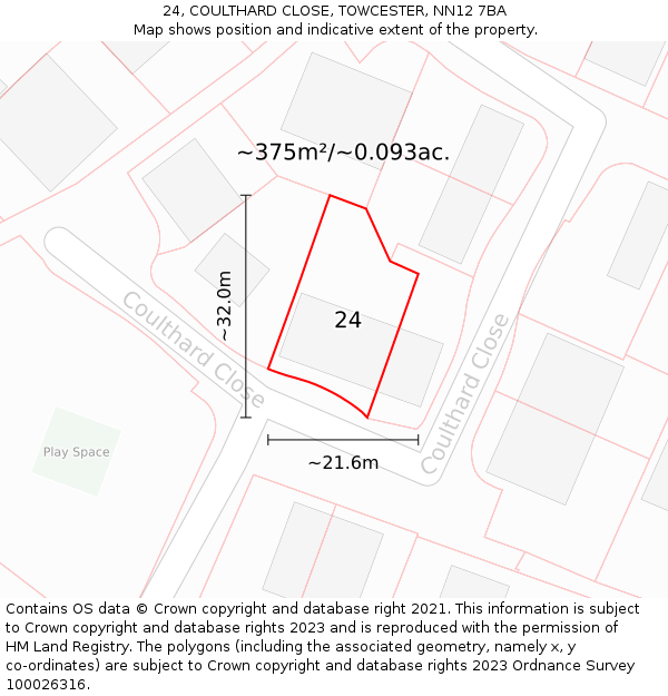 24, COULTHARD CLOSE, TOWCESTER, NN12 7BA: Plot and title map