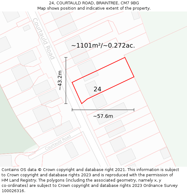 24, COURTAULD ROAD, BRAINTREE, CM7 9BG: Plot and title map