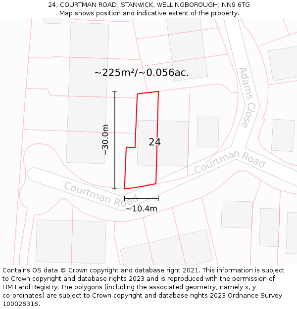 24, COURTMAN ROAD, STANWICK, WELLINGBOROUGH, NN9 6TG: Plot and title map