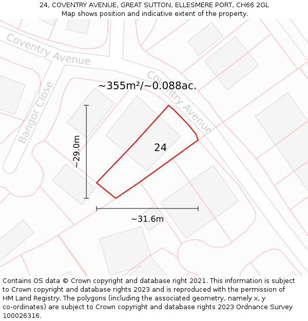 24, COVENTRY AVENUE, GREAT SUTTON, ELLESMERE PORT, CH66 2GL: Plot and title map