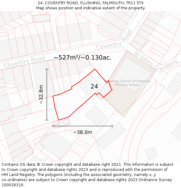 24, COVENTRY ROAD, FLUSHING, FALMOUTH, TR11 5TX: Plot and title map