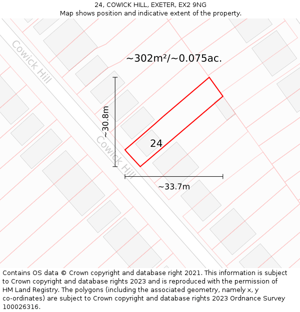 24, COWICK HILL, EXETER, EX2 9NG: Plot and title map