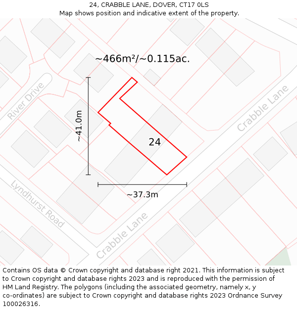 24, CRABBLE LANE, DOVER, CT17 0LS: Plot and title map