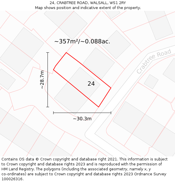 24, CRABTREE ROAD, WALSALL, WS1 2RY: Plot and title map