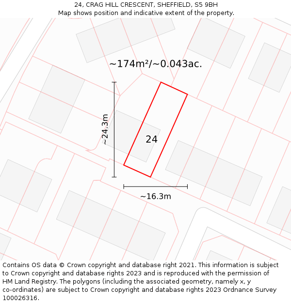 24, CRAG HILL CRESCENT, SHEFFIELD, S5 9BH: Plot and title map