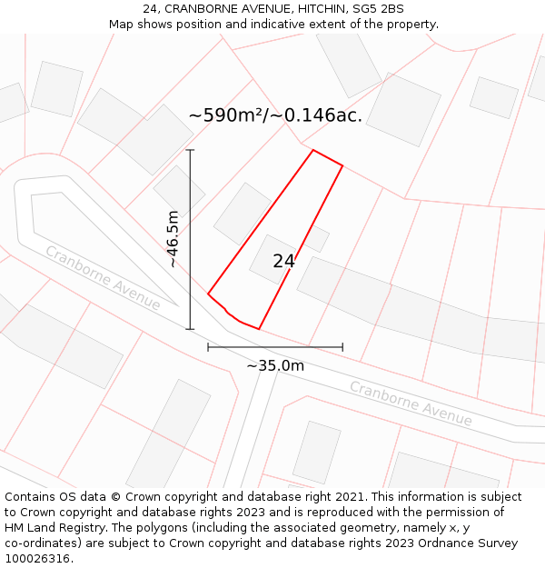 24, CRANBORNE AVENUE, HITCHIN, SG5 2BS: Plot and title map