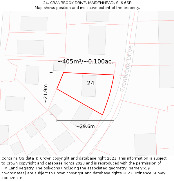 24, CRANBROOK DRIVE, MAIDENHEAD, SL6 6SB: Plot and title map