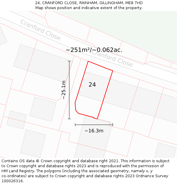 24, CRANFORD CLOSE, RAINHAM, GILLINGHAM, ME8 7HD: Plot and title map