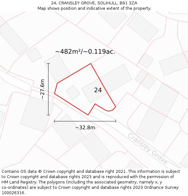 24, CRANSLEY GROVE, SOLIHULL, B91 3ZA: Plot and title map