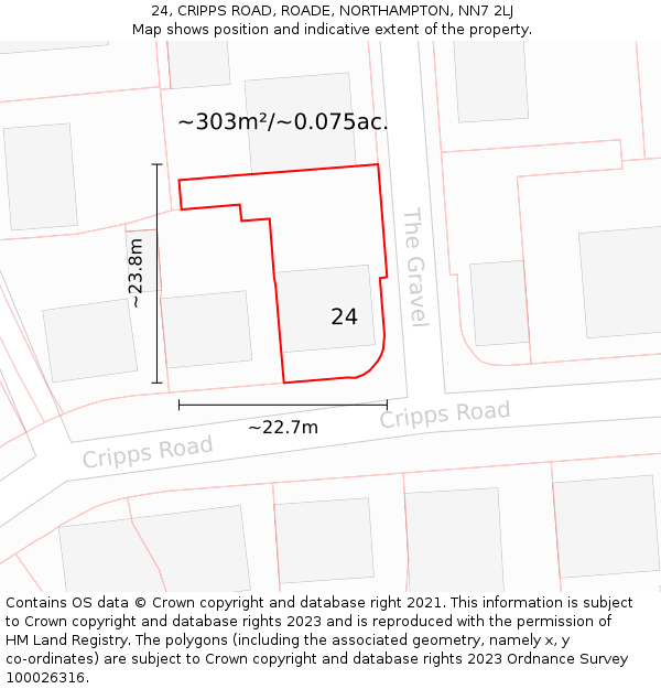 24, CRIPPS ROAD, ROADE, NORTHAMPTON, NN7 2LJ: Plot and title map