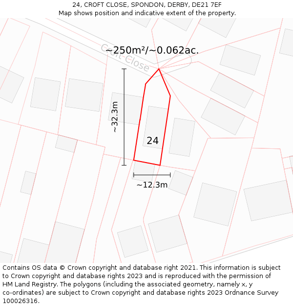 24, CROFT CLOSE, SPONDON, DERBY, DE21 7EF: Plot and title map
