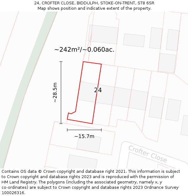 24, CROFTER CLOSE, BIDDULPH, STOKE-ON-TRENT, ST8 6SR: Plot and title map
