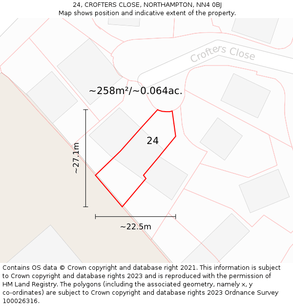 24, CROFTERS CLOSE, NORTHAMPTON, NN4 0BJ: Plot and title map