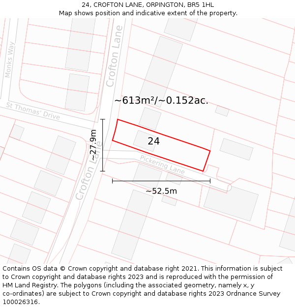 24, CROFTON LANE, ORPINGTON, BR5 1HL: Plot and title map