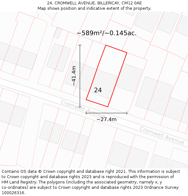 24, CROMWELL AVENUE, BILLERICAY, CM12 0AE: Plot and title map