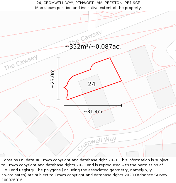 24, CROMWELL WAY, PENWORTHAM, PRESTON, PR1 9SB: Plot and title map