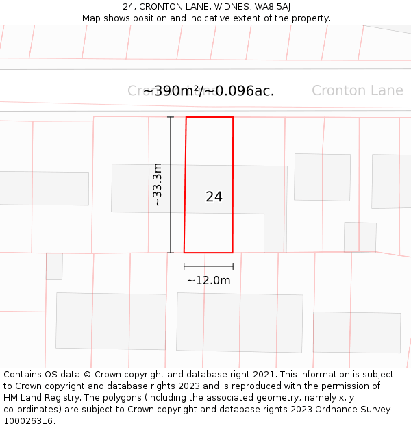 24, CRONTON LANE, WIDNES, WA8 5AJ: Plot and title map