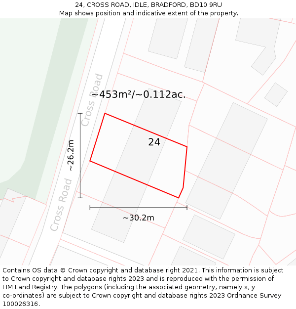 24, CROSS ROAD, IDLE, BRADFORD, BD10 9RU: Plot and title map