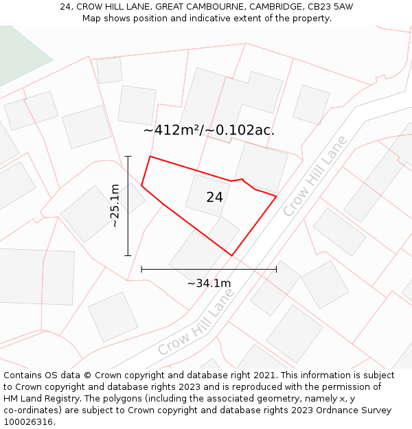 24, CROW HILL LANE, GREAT CAMBOURNE, CAMBRIDGE, CB23 5AW: Plot and title map